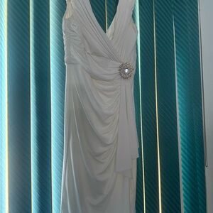 Maggy London White Cocktail or Wedding Dress with Silver Embellishment